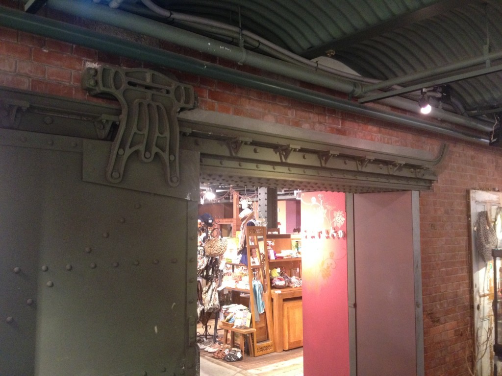 Inside original brickwork and sliding doors