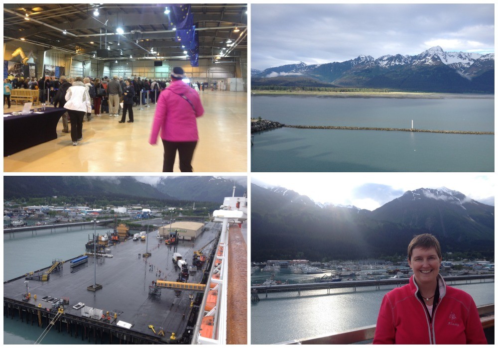 By passing the lines of people at Seward cruise terminal heading back on board 