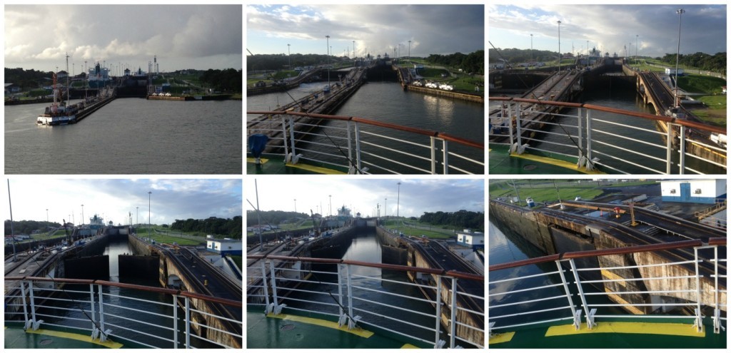 Entering the first lock on the Panama Canal 