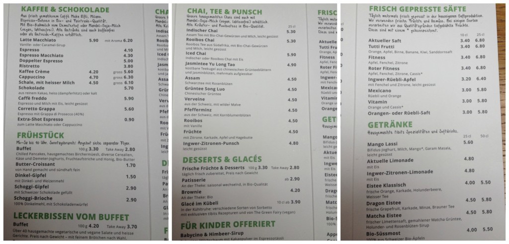 Tibits menu from Bern