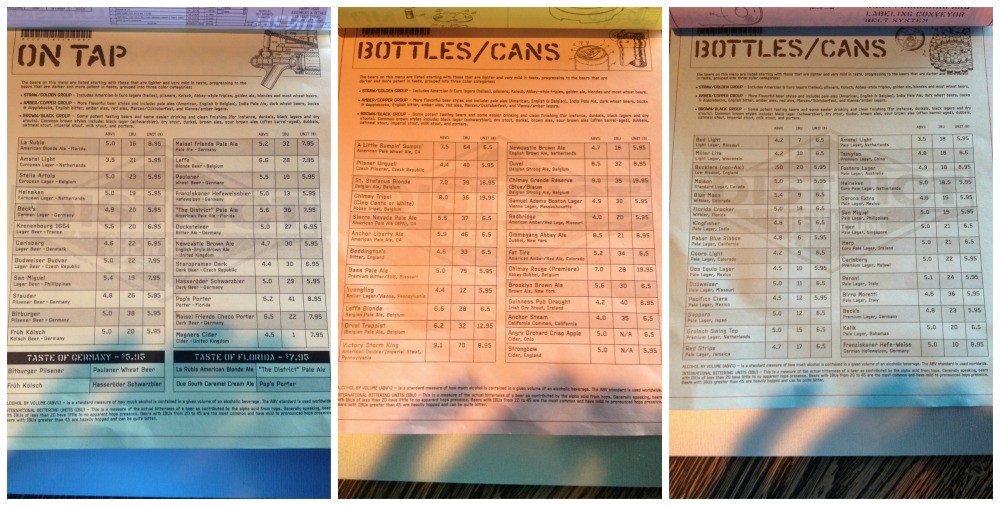 The list of Beers at the District Brew House on NCL Escape