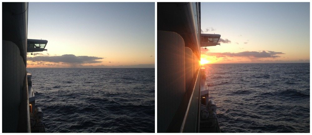 Sunrise at the very front of the ship as we head directly east