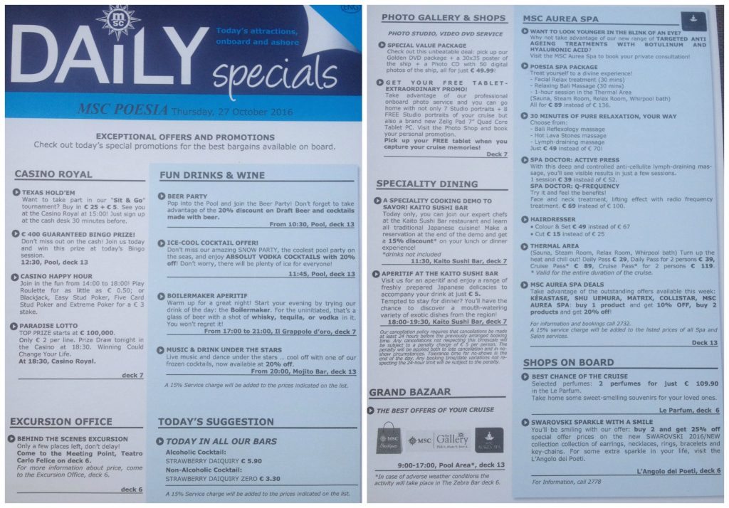 Daily specials for Palma