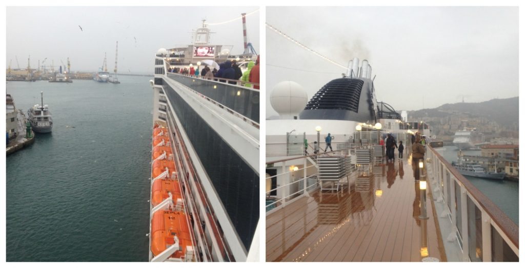 Sailaway from Genoa in the rain on MSC Poesia 