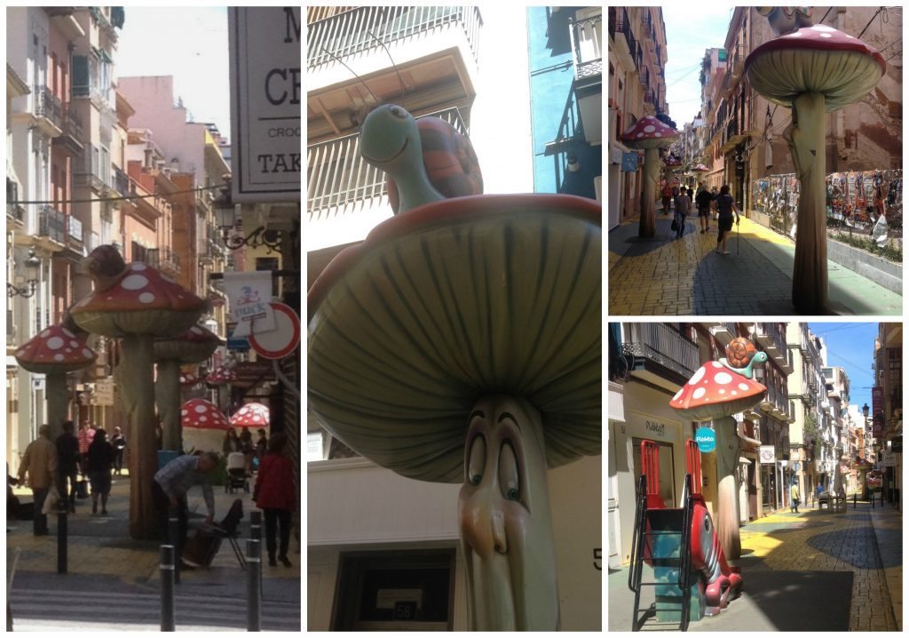 Calle Castaños, a street with mushrooms and slides for kids