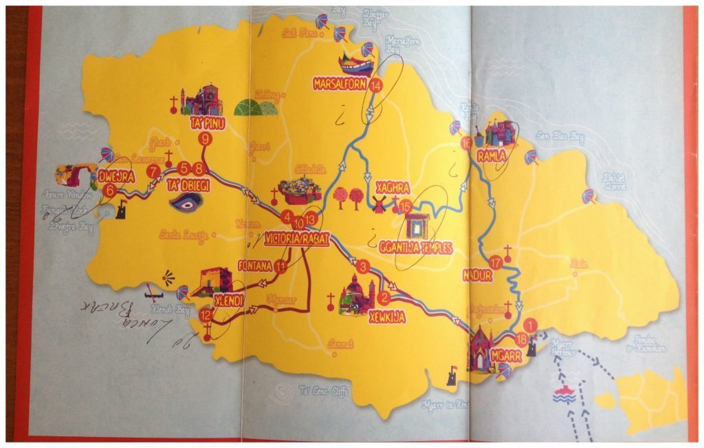 Gozo island map for Hop on Hop off bus tour