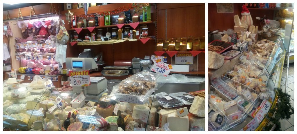 meats and cheese from the local supermarket in Formia