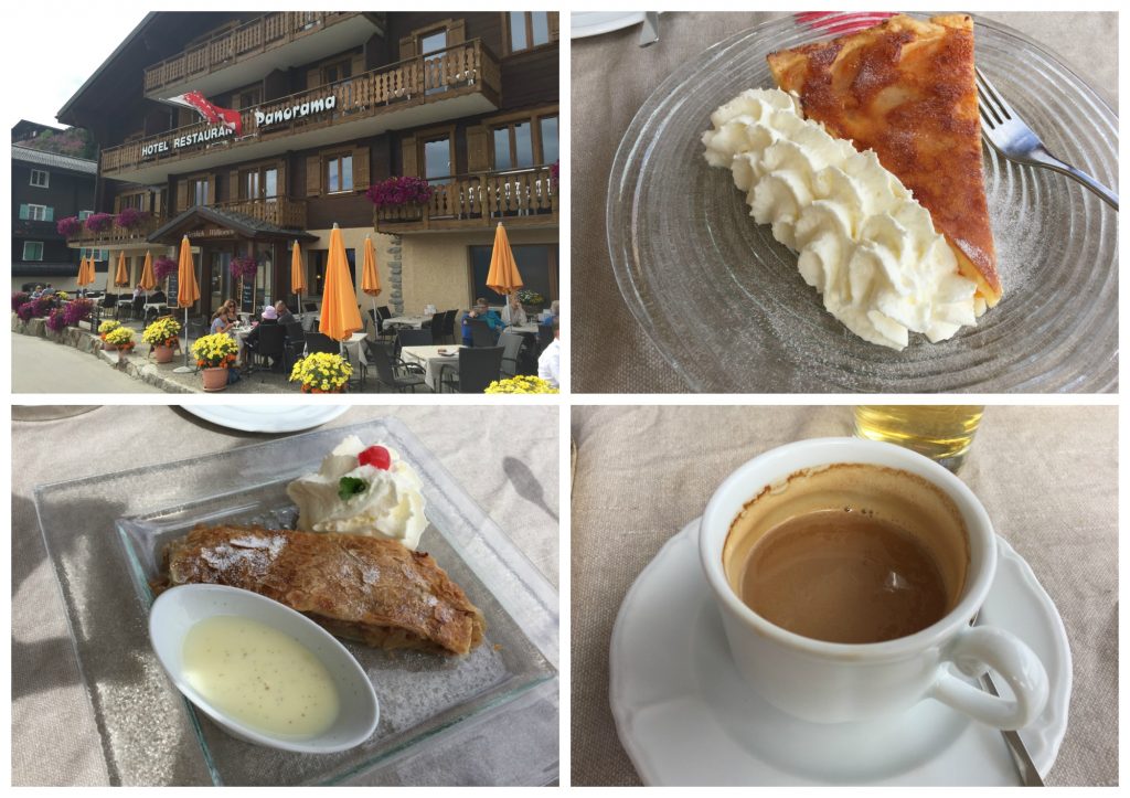Coffee, Apple Strudel, Apricot Wähe at Hotel Panorama